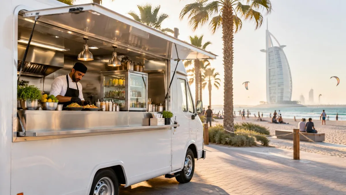 Licensed gourmet food truck serving at Kite Beach, Dubai