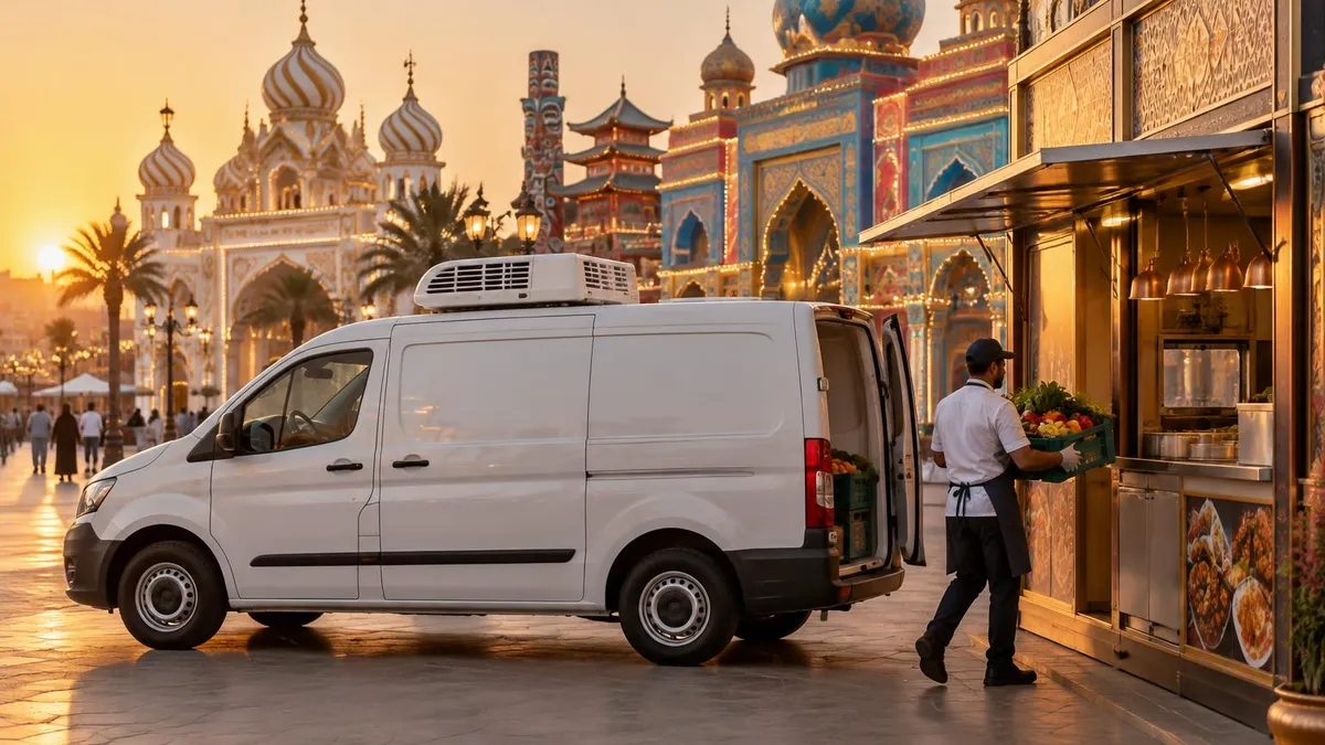 Refrigerated food delivery supporting Global Village vendors