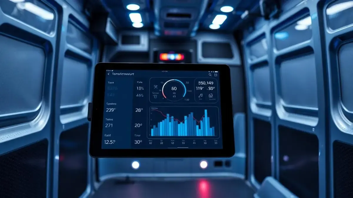 IoT temperature monitoring tablet inside refrigerated van